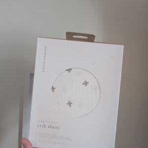 Little Unicorn Stretch Knit Crib Sheet - White with Gray Crosses